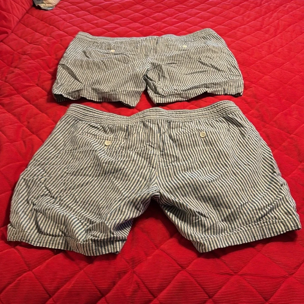 Goodfellow Shorts Blue Striped Linen & Cotton Pockets Front & Back